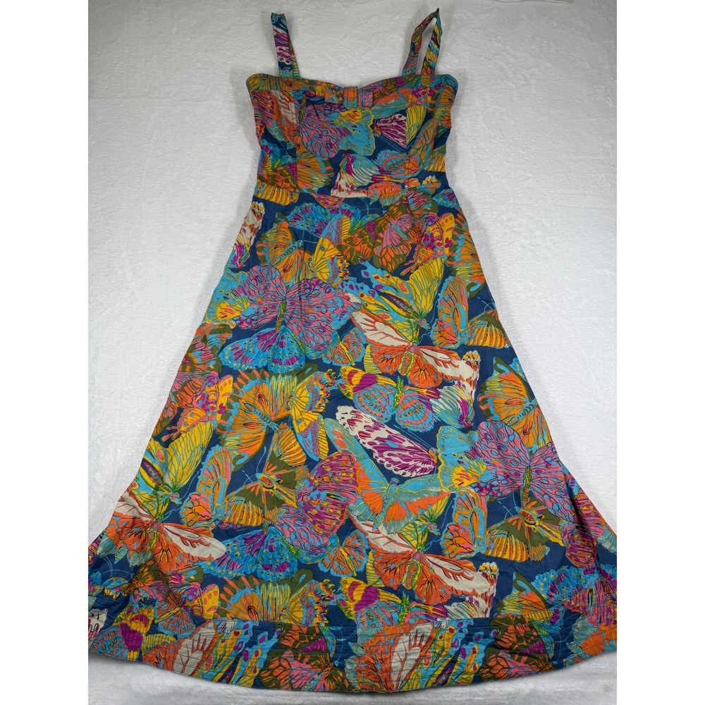 Caroline Constas Butterfly Print Maxi Dress Multicolor Sweetheart Smocked Medium